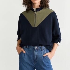 Mango Navy and Olive Women's Top